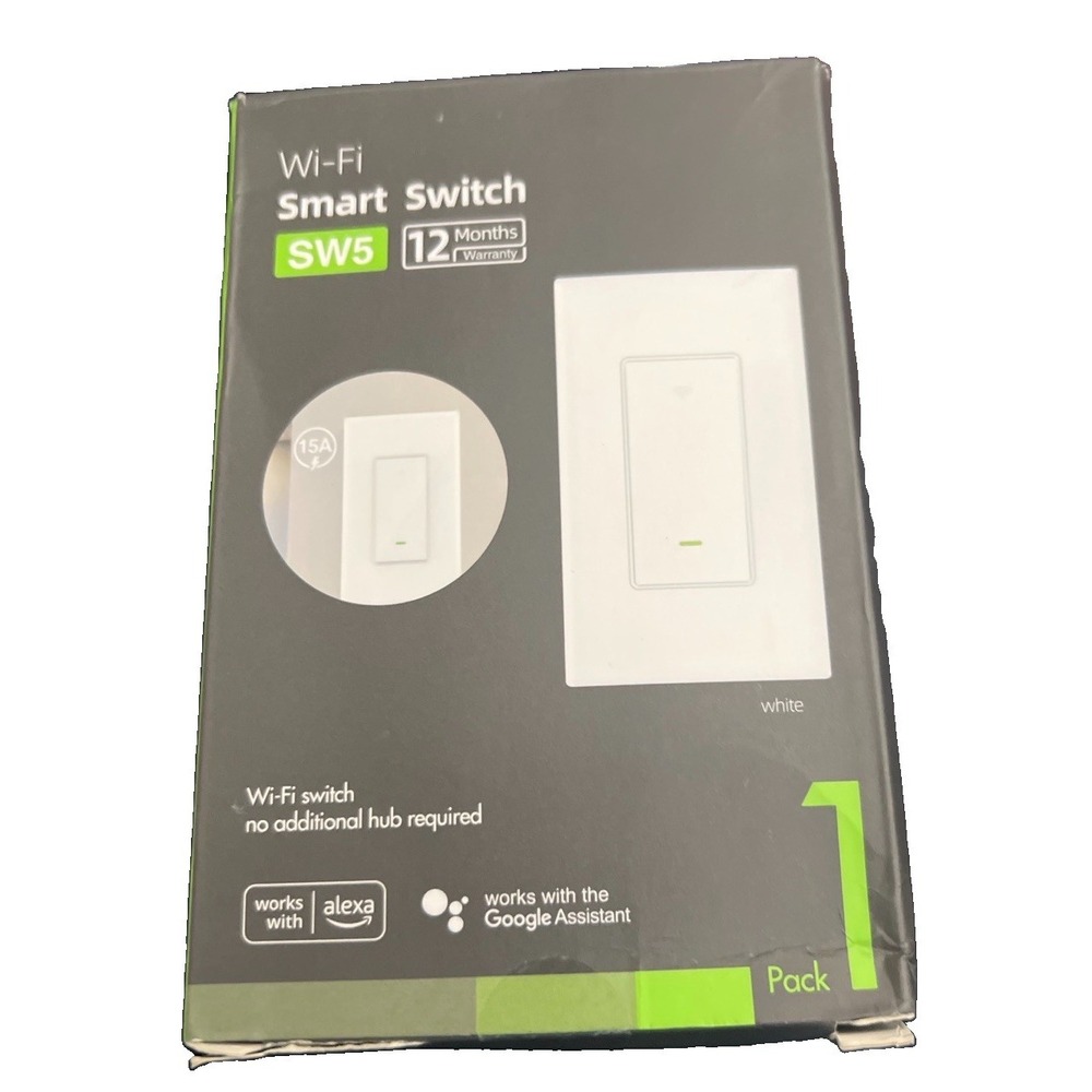 SW5 Wi-Fi Smart Light Switch 15A Smart Home Alexa Google Assistant White NEW